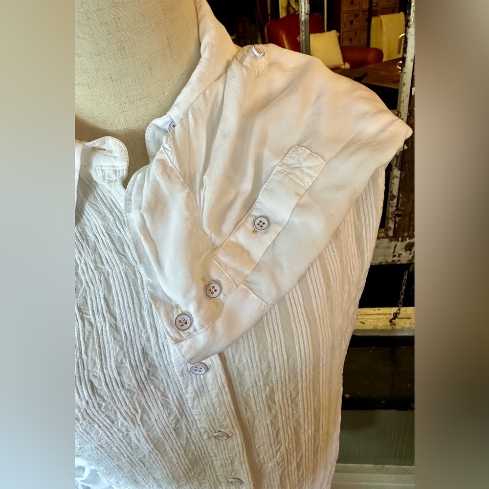 Anthropologie White Crinkle Button-Down Tunic Shirt Size S - Picture 6 of 9